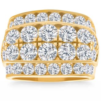 Pompeii3 7Ct Diamond Mens Four Row Anniversary Ring in 10k Yellow Gold