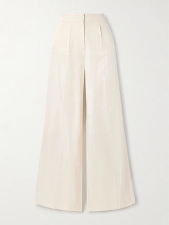 Joseph Pantaloni A Gamba Larga In Misto Seta E Cotone Alanel - Avorio