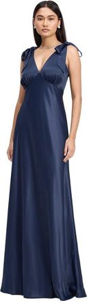 Ghost London Nora Tie Shoulder Satin Maxi Dress in Navy at Nordstrom, Size 16