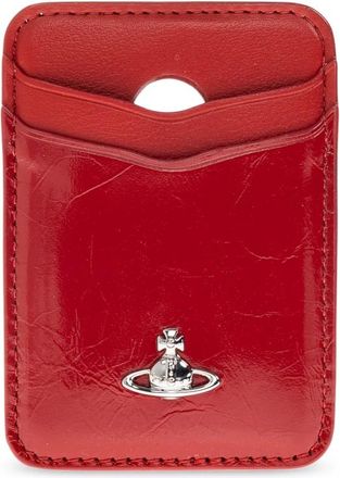 Vivienne Westwood Accessoires, unisex, Rood, ONE Size, Leer, Mag Safe Leren Kaarthouder