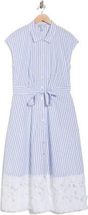 Ellen Tracy Floral Lace Trim Cotton Shirtdress in Blue/White Stripe at Nordstrom Rack, Size X-Small