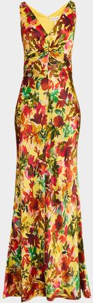 Saloni Wilhelmina Sleeveless Floral Silk Gown