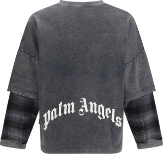 Palm Angels Mens Skull Double Long-Sleeved Shirt Black Off White Cotton; Elastane T-Shirts And Polos