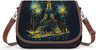 Generic Vintage Paris Eiffel Tower Fireworks Small Womens Crossbody Bags Shoulder Handbag with Adjustable Strap for Travel