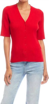 Karen Kane Short Sleeve Ribbed Cardigan Sweater In Red