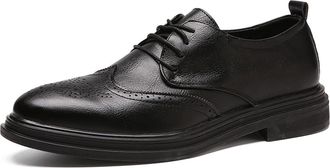 Generic Dress Shoes for Men Lace Up Derby Shoes Brogue Embossed Wing Tip Round Toe Vegan Leather Slip Resistant Block Heel Low Top Classic(Black,5.5 UK)