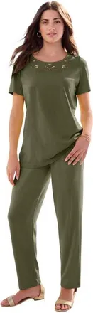 Roaman's Plus Size Eyelet Cutout Tee in Dark Olive Green at Nordstrom, Size 6X