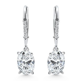 Pompeii3 2.07Ct TW Oval Diamond Dangle Lever Back Hoops 10k White Gold Lab Grown