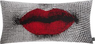 Fornasetti Fornasetti, Home, Dames, Zwart, ONE Size, Wol, Rode Lippen Jacquard Wollen Kussen