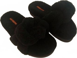 Lafayette 148 New York Womens Wedged Mule Shearling Slide Sandals In Black