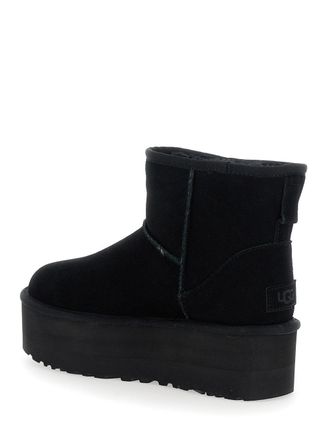 UGG Womens Ankle Boots Classic Mini Platform Suede Black Leather