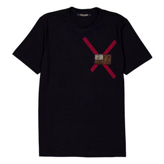 Roberto Cavalli Black Cotton T-Shirt with Chest Patch, Size X-Small