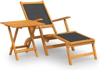 vidaXL Outdoor Deck Chair with Table Solid Wood Acacia and Textilene vidaXL