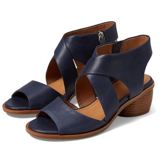 S&ouml;fft Camille Sandals WomensB Sky Navy Leather Side Zip Block Heel HTAT1609
