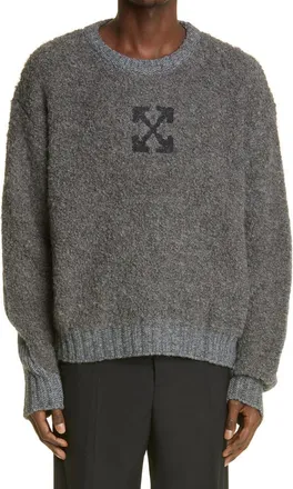Off-white Mens Arrows Reversed Knit Crewneck Sweater in Grey Grey at Nordstrom, Size X-Large