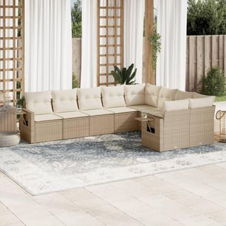 vidaXL Set De Sof&aacute;s De Jard&iacute;n 9 Pzas Con Cojines Rat&aacute;n Sint&eacute;tico Beige Vidaxl