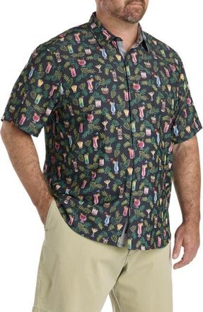 Tommy Bahama Big & Tall Coastal Ease Midnight Mohito Cocktail Print IslandZone Sport Shirt in Matte Black at Nordstrom, Size Xx-Large