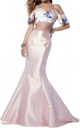 Alyce Paris Off Shoulder Mermaid Maxi Dress In Crystal Print