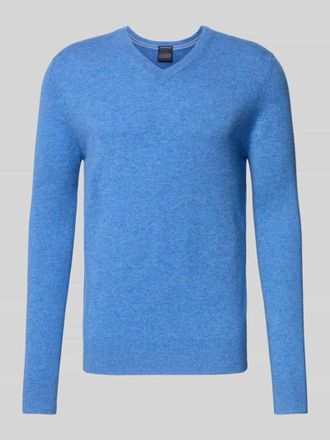 Christian Berg Strickpullover aus Wolle-Kaschmir-Mix mit V-Ausschnitt in Bleu Melange, Größe XXL