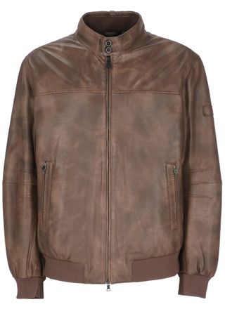 Peuterey Brown Fionia High Neck Padded Leather Jacket