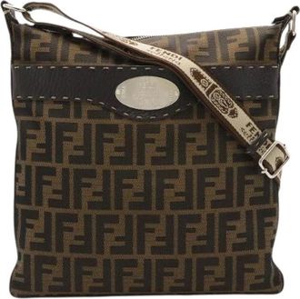 Fendi Pre-owned Cross Body Bags, female, Brown, Size: ONE SIZE Pre-owned Selleria Zucca Canvas Leather Shoulder Bag