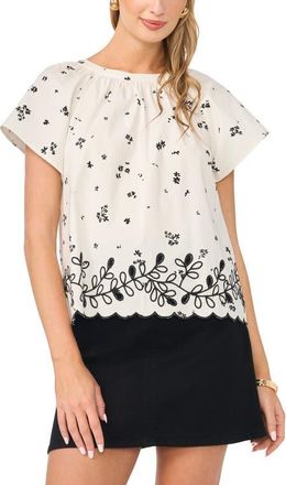 Vince Camuto Print Flutter Sleeve Top in Ultra White at Nordstrom, Size Xx-Small
