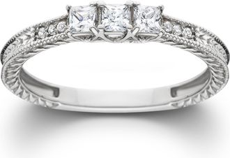 Pompeii3 1/4ct Vintage Three Stone Princess Cut Diamond Engagement Ring 14K White Gold Size Selectable