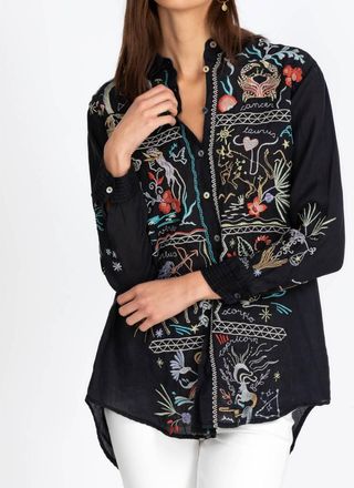 Johnny Was Zodiac Oversized Shirt Tunic Top In Black