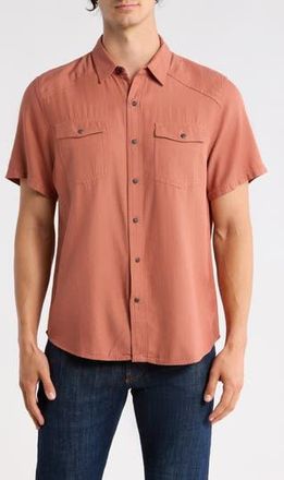 Lucky Brand Herringbone Short Sleeve Western Shirt in Chutney at Nordstrom Rack, Size Xx-Large
