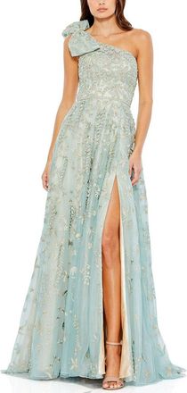 Mac Duggal Embellished Bow One-Shoulder A-Line Gown