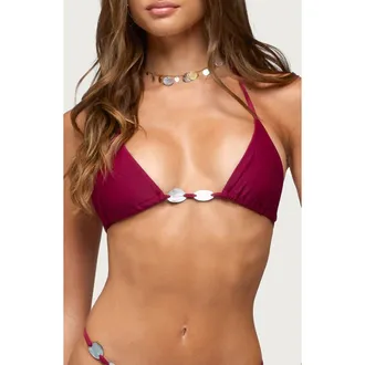 Edikted Evana Beaded Triangle Bikini Top in Burgundy at Nordstrom, Size X-Large