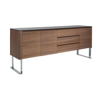Angel Cerd&aacute; Walnut Sideboard with Black Glass Top & Chrome Legs in Brown