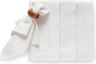 Solino Home Linen Dinner Napkins Set of 4, 20 x 20 Inch for Dining Table, Holiday and Everyday Table Decor - Medium Weight Hemstitch in White at