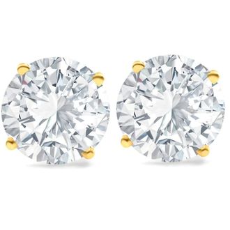 Pompeii3 6.85CT Round Diamond Studs 14k Yellow Gold Lab Grown Screw Back Earrings