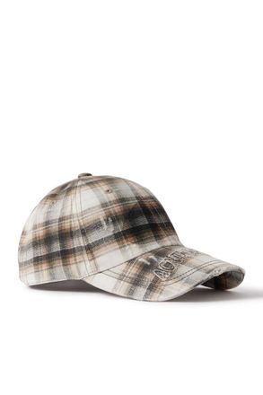 Acne Studios Distressed Logo-Appliquéd Checked Cotton-Twill Baseball Cap