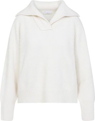 Brunello Cucinelli Truien & Vesten, Dames, Wit, M, Wol, Witte Trui Elegant Zacht Luxe