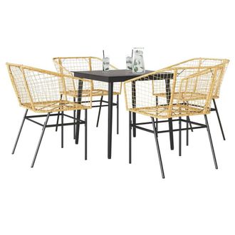 Berkfield Home 5 Piece Garden Dining Set Brown Poly Rattan Glass in Tan