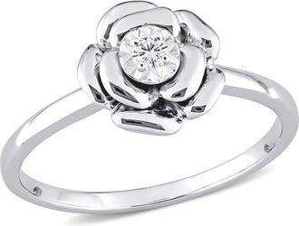 Mimi & Max Diamond Accent Flower Ring in Sterling Silver