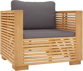 vidaXL Sill&oacute;n De Jard&iacute;n Con Cojines Gris Oscuro Madera Maciza Teca Vidaxl