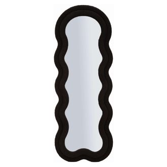 Dmora Espejo Marylin, Marco Ondulado Tela Teddy, Forma Rectangular, Tipo De Pared, 60x160h Cm Negro