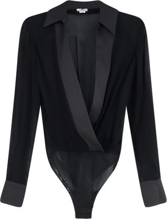 Elisabetta Franchi Satijnen Kraag Shirt - Dames - Bodies - Zwart - S - Satijn - Tops