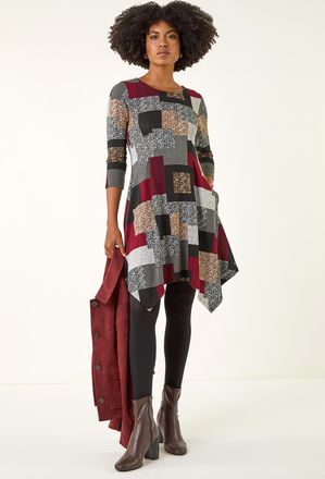 Roman Patchwork Pocket Detail Stretch Dress