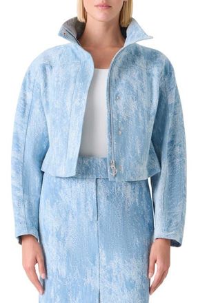 Akris Egg Shape Cotton Denim Jacquard Jacket in Sky Blue Denim at Nordstrom, Size 12