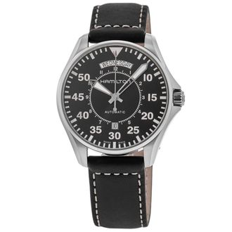 Hamilton Khaki Aviation Pilot Day Date Auto Black Dial Leather Strap Mens Watch H64615735
