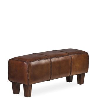 Moycor Taburete rectangular de madera de teca y piel marr&oacute;n anch. 110 cm