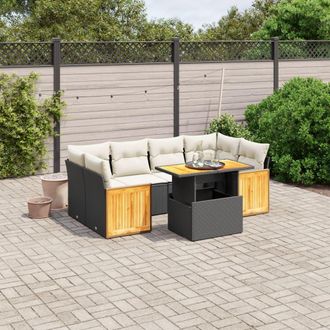 vidaXL Vidaxl - Set De Comedor De Jard&iacute;n 7 Pzas Y Cojines Rat&aacute;n Sint&eacute;tico Negro
