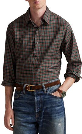 Polo Ralph Lauren Classic Fit Plaid Cotton Twill Button-Up Shirt in Green Red Multi at Nordstrom, Size Xx-Large