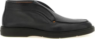 Santoni Black Leather Ankle Boots