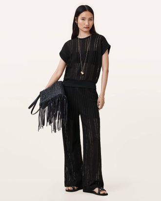 AllSaints Giana Crochet Ladder Wide Leg Pants