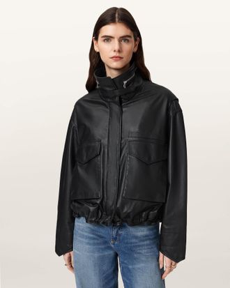 AllSaints Clay Cropped Leather Jacket